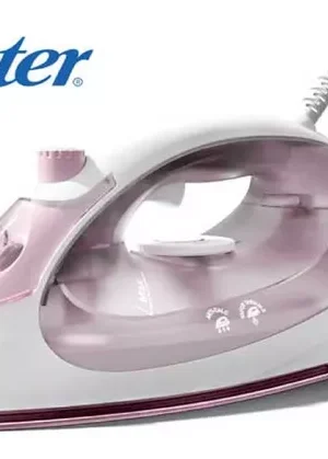 Plancha Oster con vapor y rociador, suela con antiadherente de color.