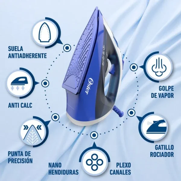 Plancha Oster con vapor, rociador, golpe de vapor y antiadherente.