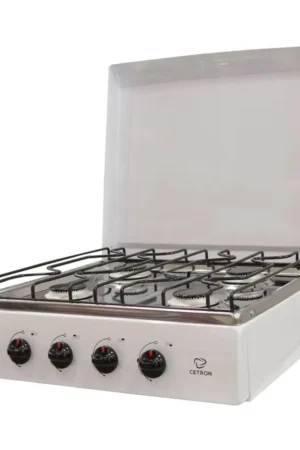 Estufa de mesa marca Cetron de 4 hornillas con tapadera metálica.
