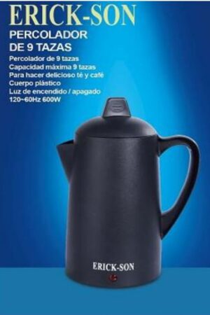 Cafetera Erickson de 9 tazas con filtro reusable.