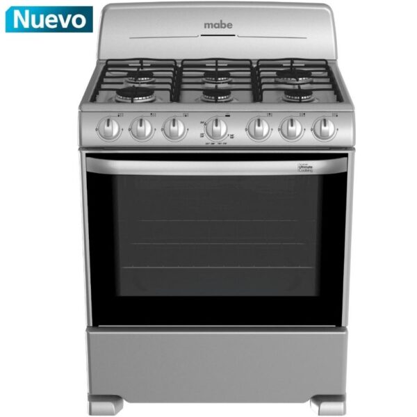 Estufa Mabe de 30" con cubierta de acero inoxidable y parrillas de hierro acabado mate.