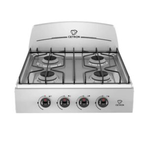 Estufa de mesa Cetron de 4 hornillas, cubierta de acero inoxidable