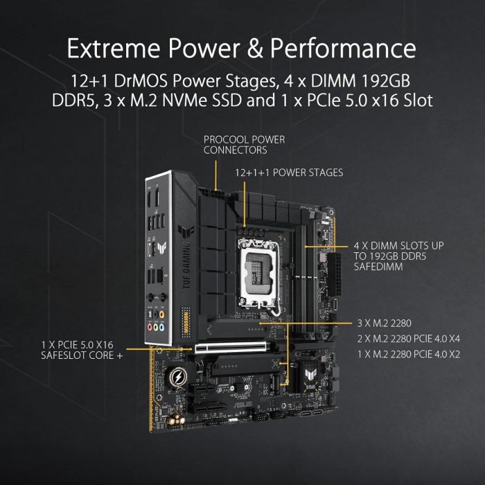 TUF Gaming B760M-PLUS WiFi II Tarjeta Madre Micro-ATX, LGA1700, DDR5, PCIe 5.0, Wi-Fi 6 - Negro - Imagen 8